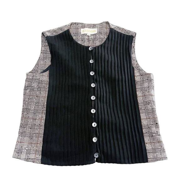 Cassini Pleated Front Tweed Sleeveless Vest Blazer Black & White SZ40 - Picture 1 of 5